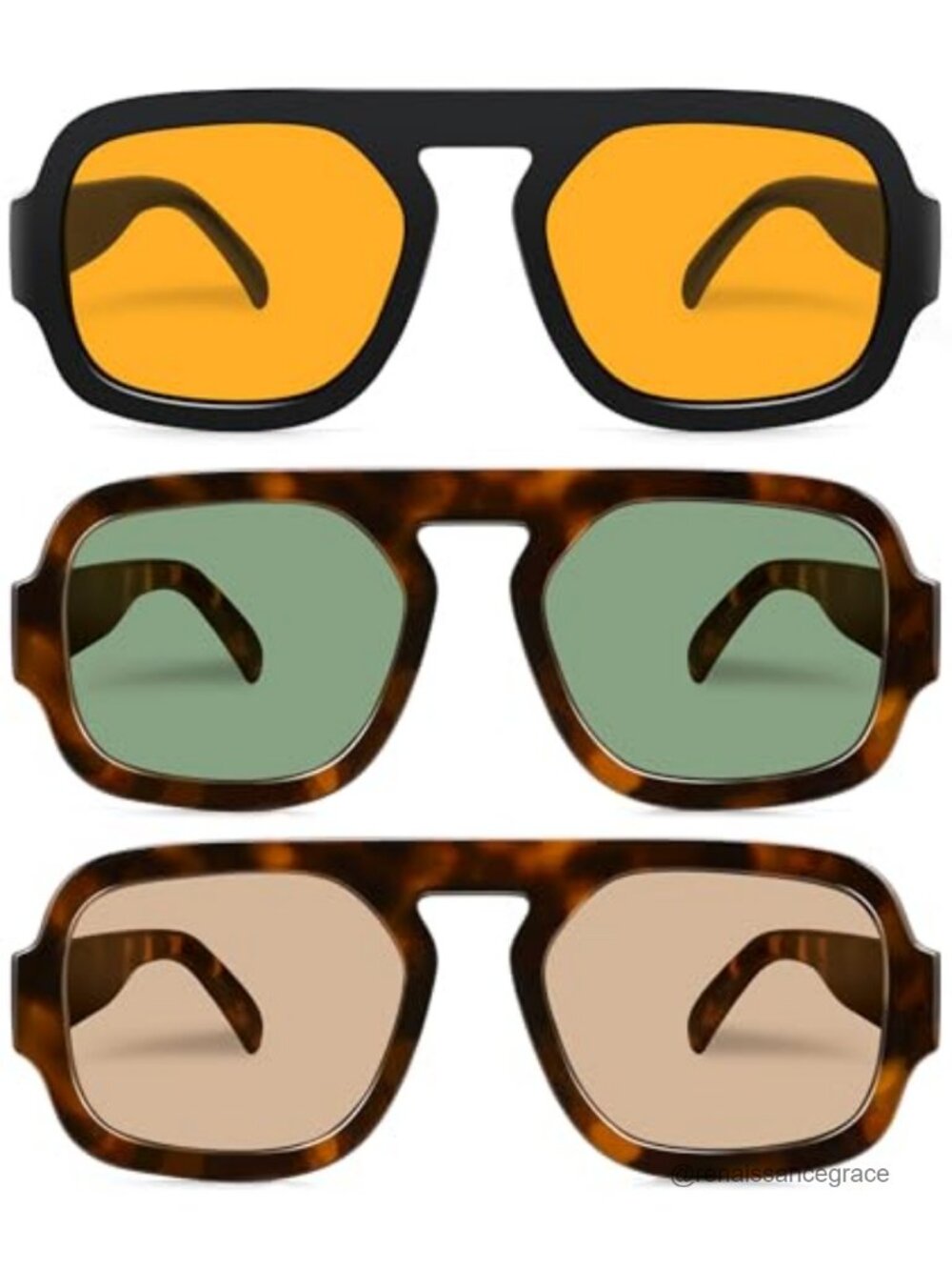 Retro Flat Top Aviator Sunglasses UV400 Protection Lightweight Multipack
